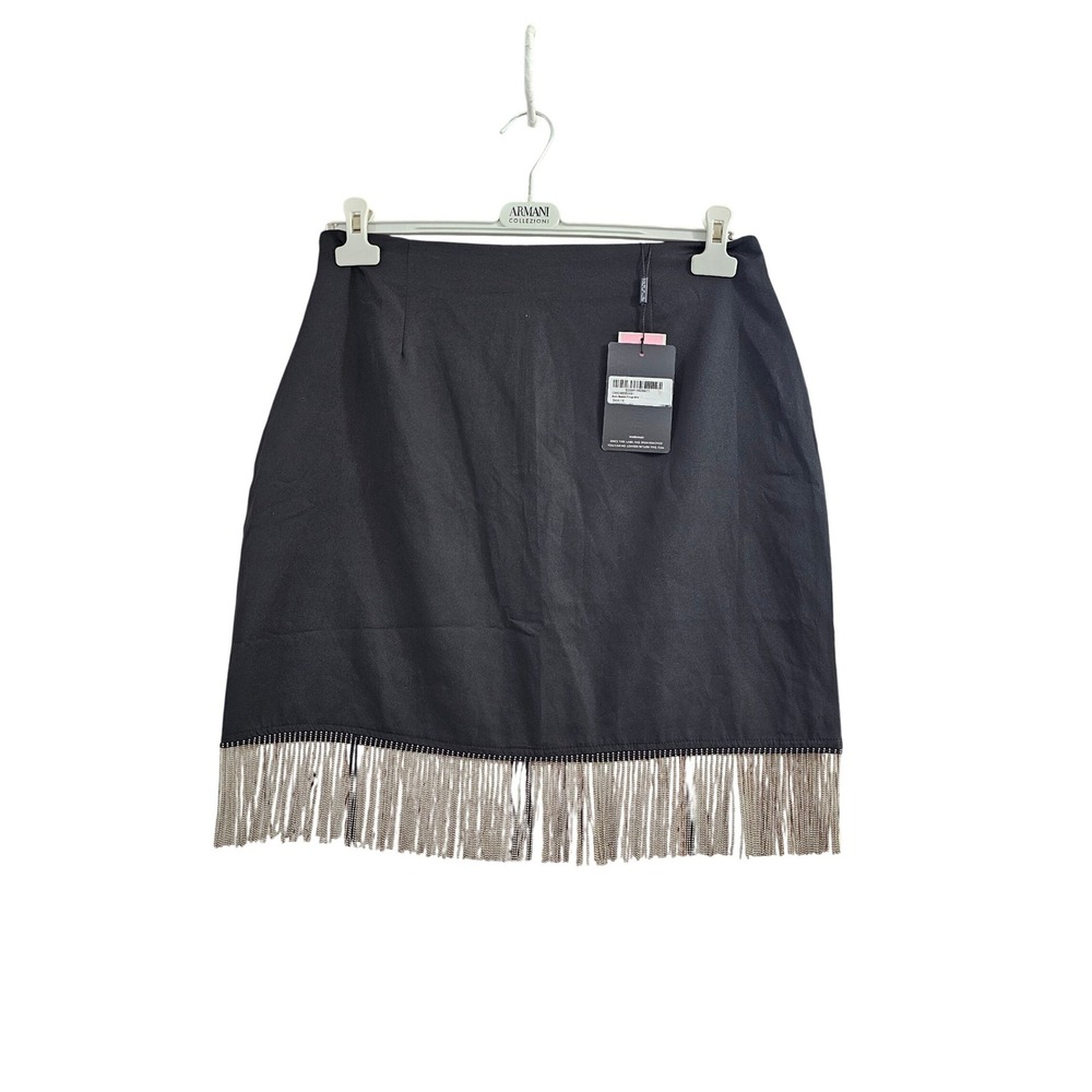 PrettyLittleThing Mini Skirt Womens 12 Black Solid Beaded Fringe festival party